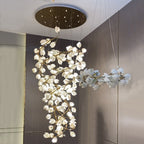 Spiral Pure White Magnolia Chandelier with Golden Branches for Staircase / high-Ceiling Space / foyer / Duplex