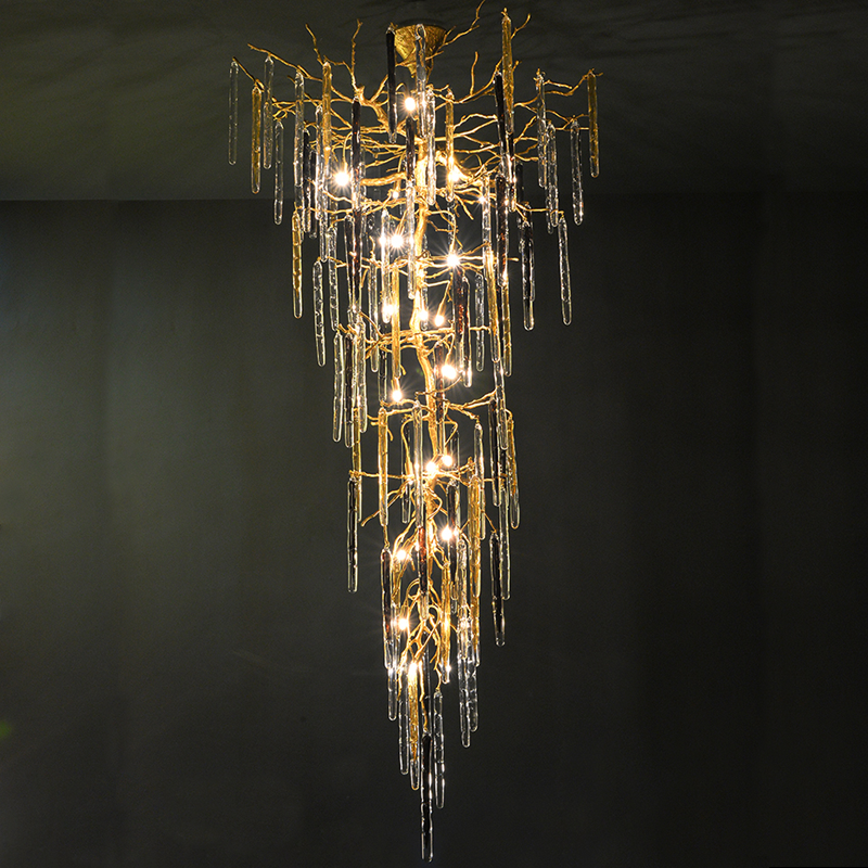 Dora Raindrop Colorful Crystal Branch Staircase Chandelier