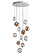 Multi-Colored Round Glass and Metal Suspension Light Chandelier