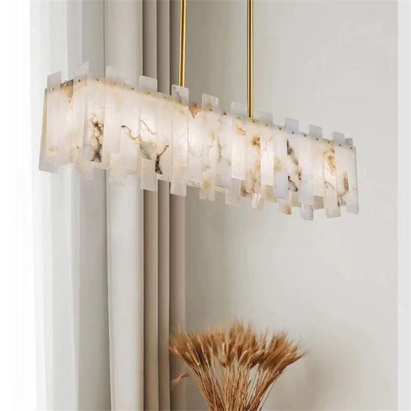 Modern Flake Alabaster Linear Chandelier