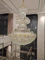 Golden Era Grand Cascade Clear Crystal Chandelier for High-Ceiling