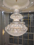 Golden Era Grand Cascade Clear Crystal Chandelier for High-Ceiling