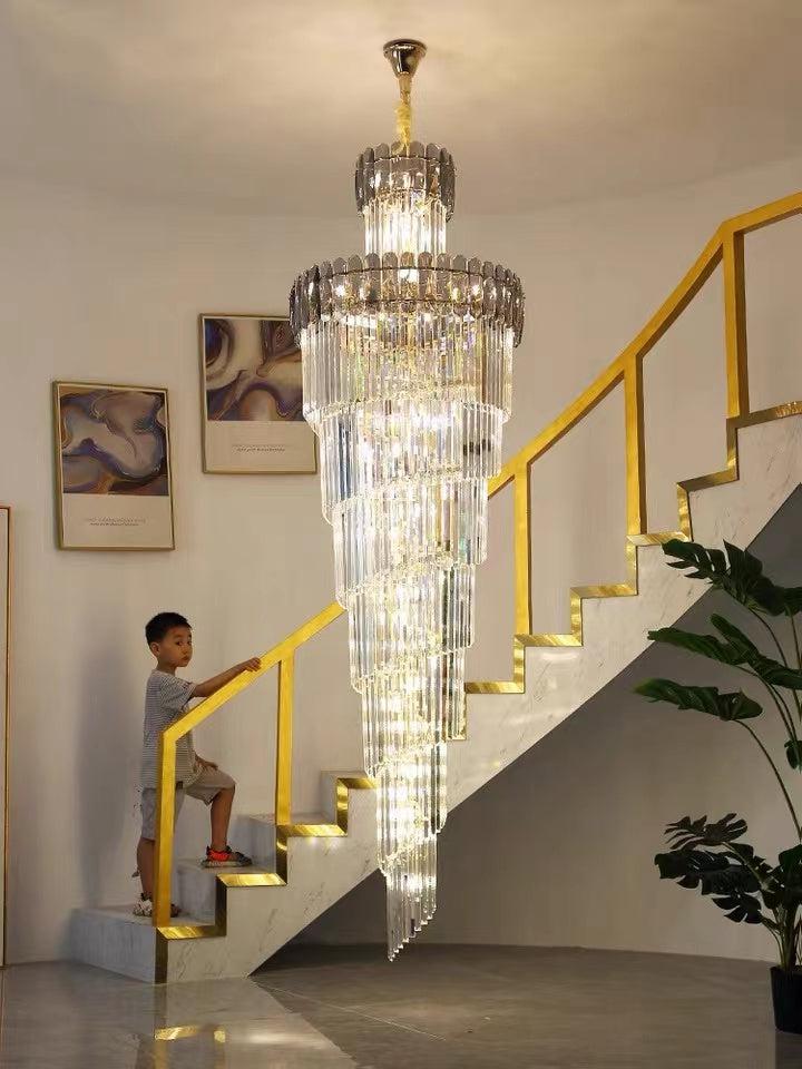 Luxury Extra Large Foyer Spiral Staircase Chandelier Long Crystal Ceiling Light for Living Room Hall Entrance