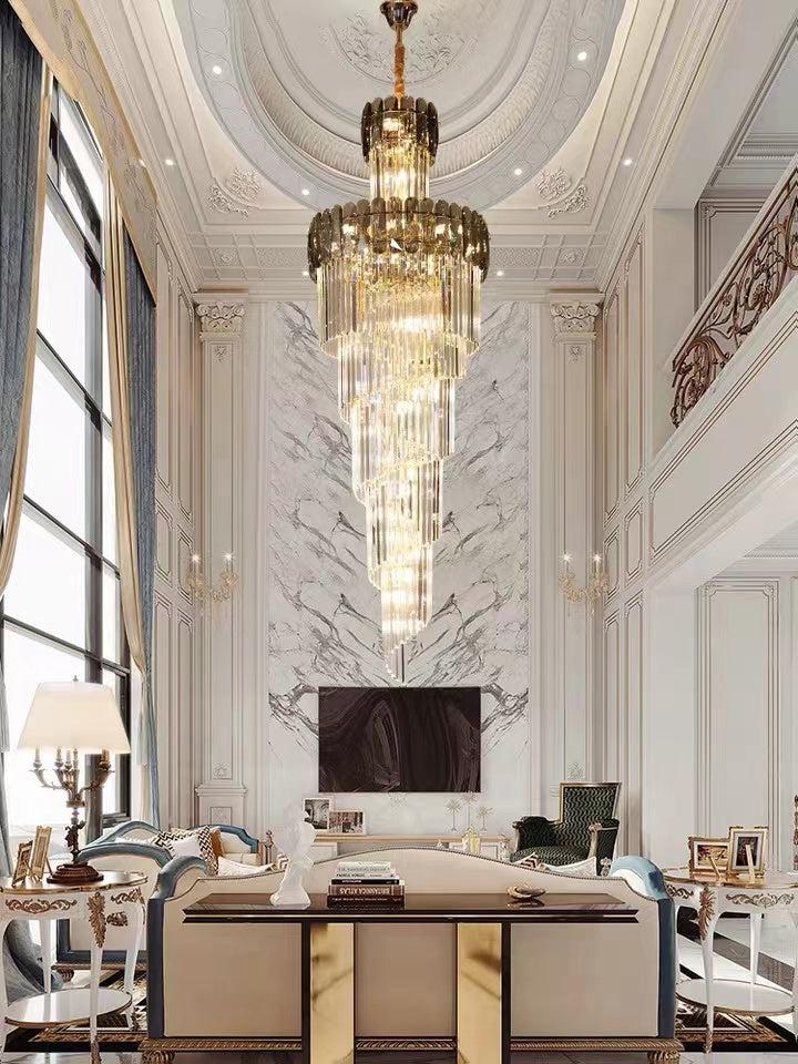 Luxury Extra Large Foyer Spiral Staircase Chandelier Long Crystal Ceiling Light for Living Room Hall Entrance