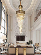 Luxury Extra Large Foyer Spiral Staircase Chandelier Long Crystal Ceiling Light for Living Room Hall Entrance