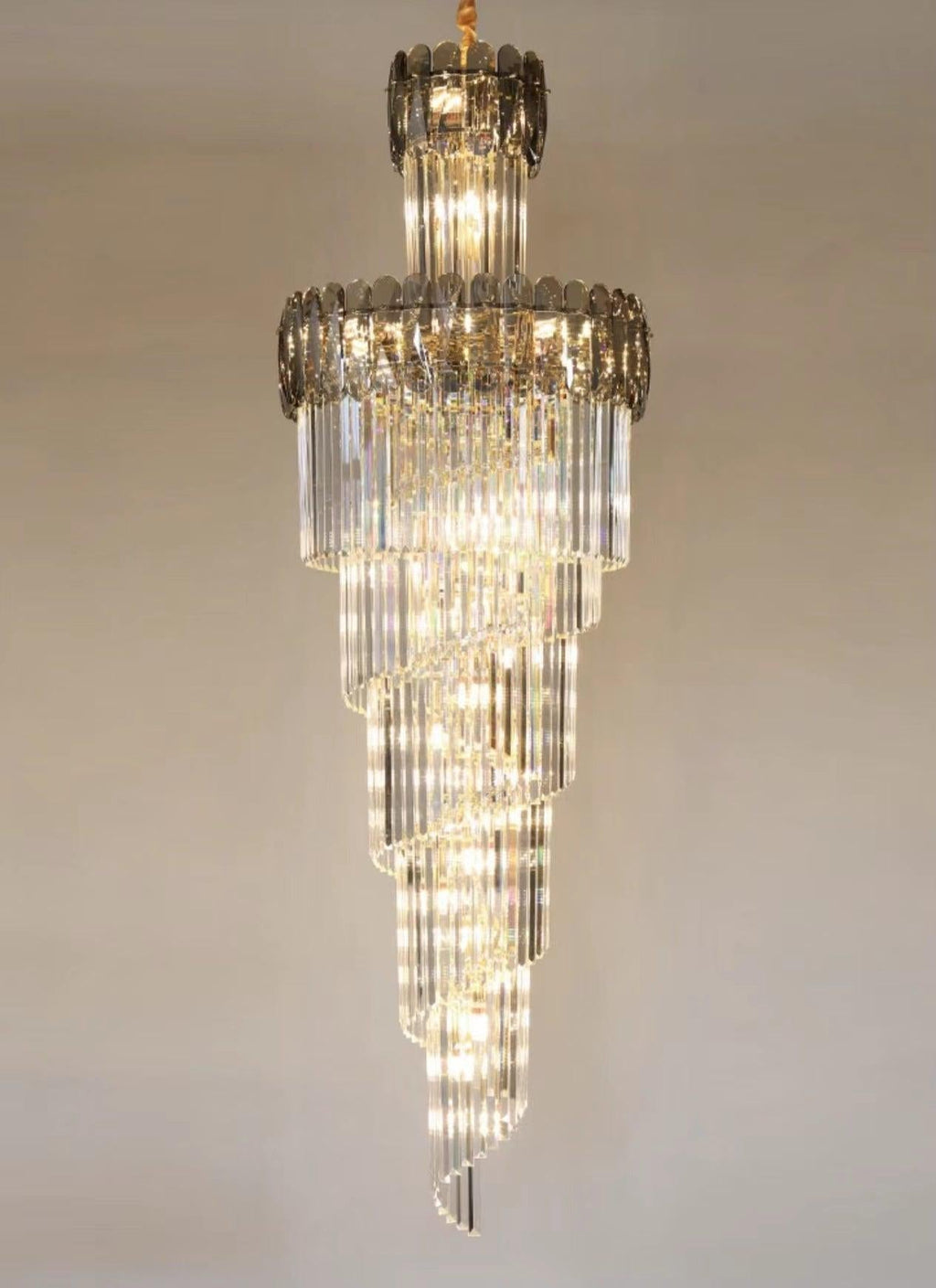 Luxury Extra Large Foyer Spiral Staircase Chandelier Long Crystal Ceiling Light for Living Room Hall Entrance