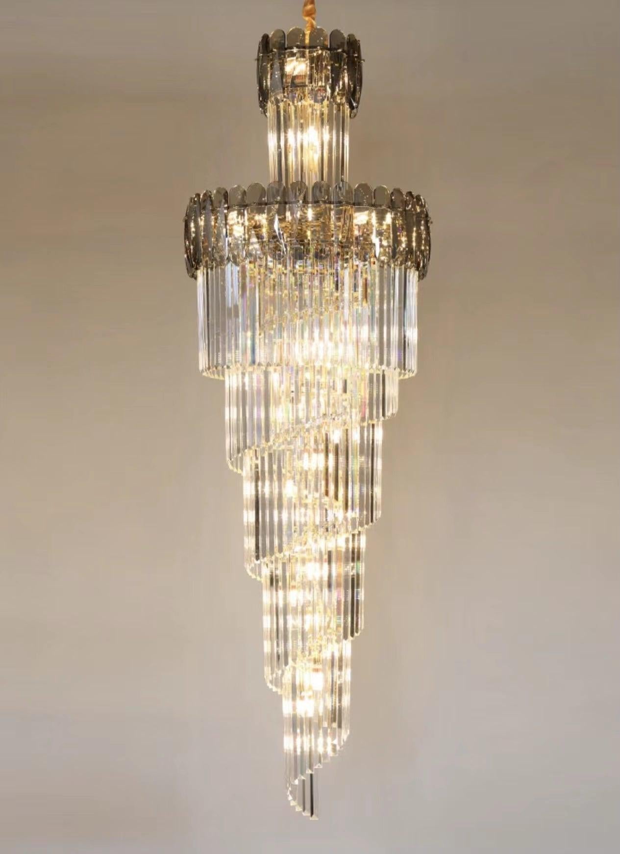 Luxury Extra Large Foyer Spiral Staircase Chandelier Long Crystal Ceiling Light for Living Room Hall Entrance