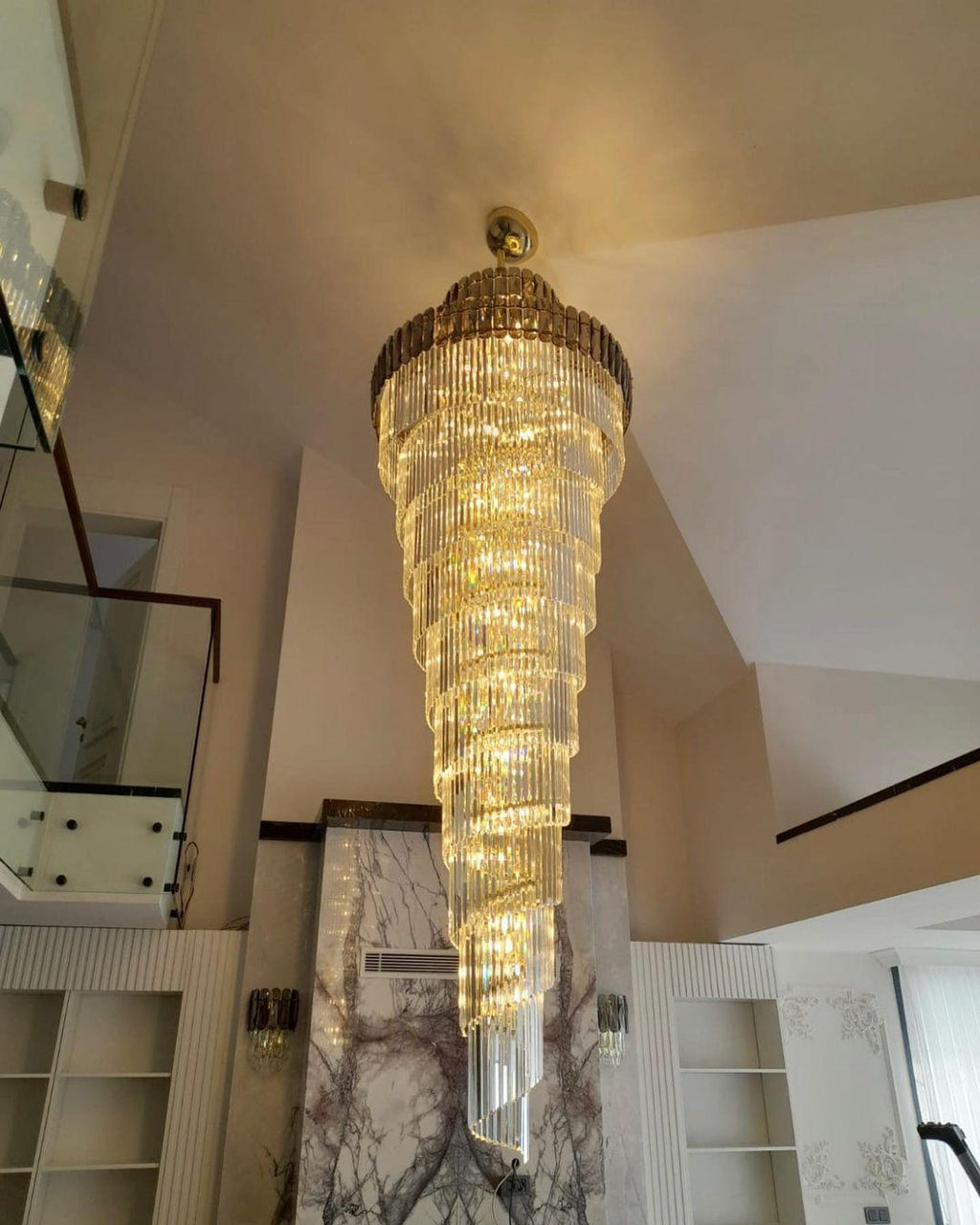 Luxury Extra Large Foyer Spiral Staircase Chandelier Long Crystal Ceiling Light for Living Room Hall Entrance