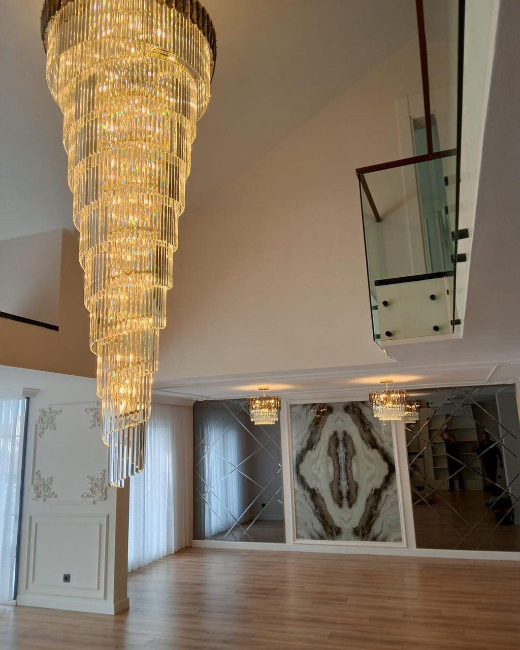 Luxury Extra Large Foyer Spiral Staircase Chandelier Long Crystal Ceiling Light for Living Room Hall Entrance
