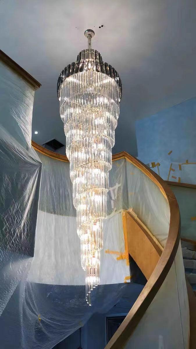 Luxury Extra Large Foyer Spiral Staircase Chandelier Long Crystal Ceiling Light for Living Room Hall Entrance