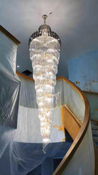 Luxury Extra Large Foyer Spiral Staircase Chandelier Long Crystal Ceiling Light for Living Room Hall Entrance