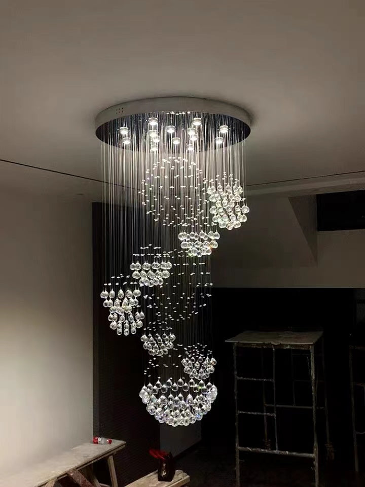 K9 Crystal Raindrop Globe Spiral Chandelier for Entryway and Staircase