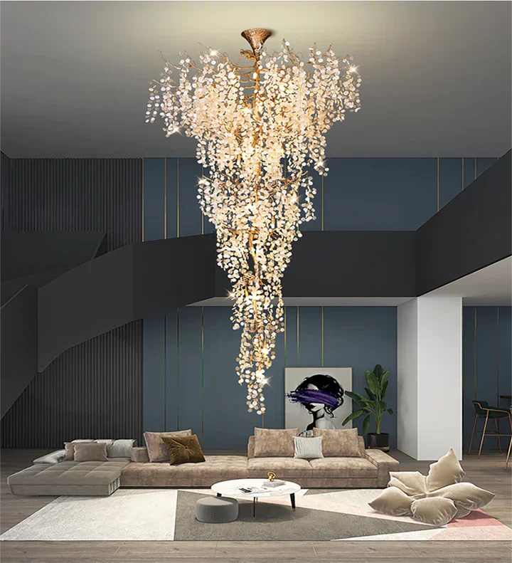 Modern Unique Artistic Flower Brass Branch Semi-Flush Mount Chandelier for Living Room / Hallway / Entryway /