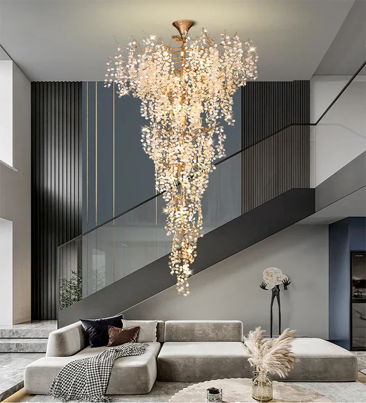Modern Unique Artistic Flower Brass Branch Semi-Flush Mount Chandelier for Living Room / Hallway / Entryway /