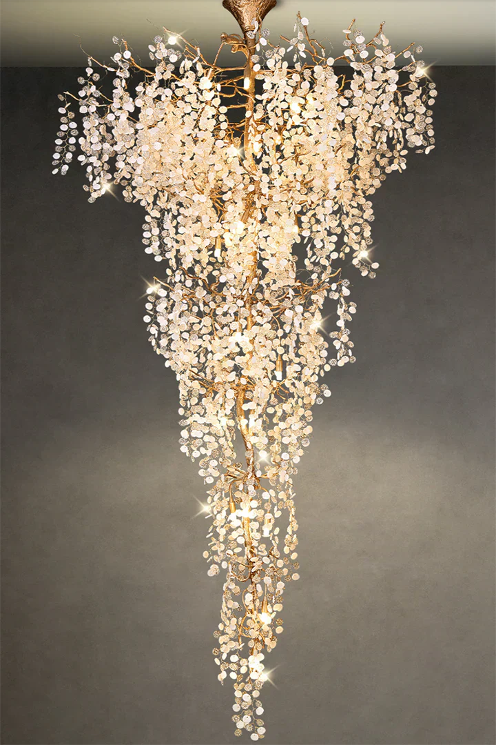 Modern Unique Artistic Flower Brass Branch Semi-Flush Mount Chandelier for Living Room / Hallway / Entryway /