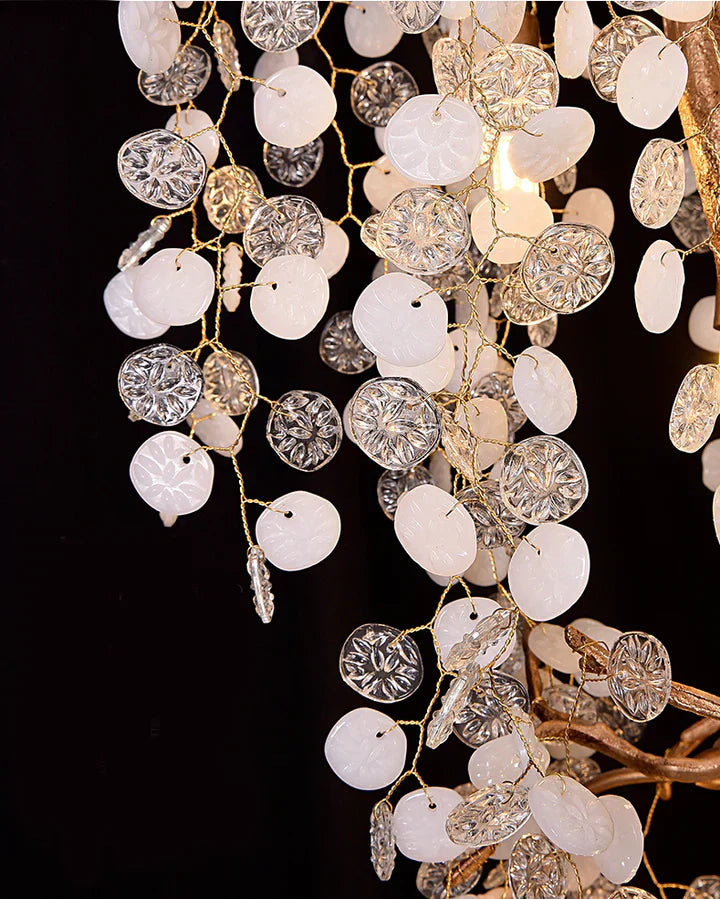 Modern Unique Artistic Flower Brass Branch Semi-Flush Mount Chandelier for Living Room / Hallway / Entryway /
