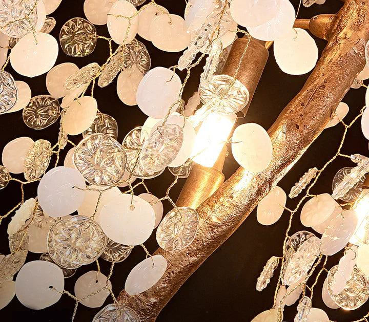 Modern Unique Artistic Flower Brass Branch Semi-Flush Mount Chandelier for Living Room / Hallway / Entryway /