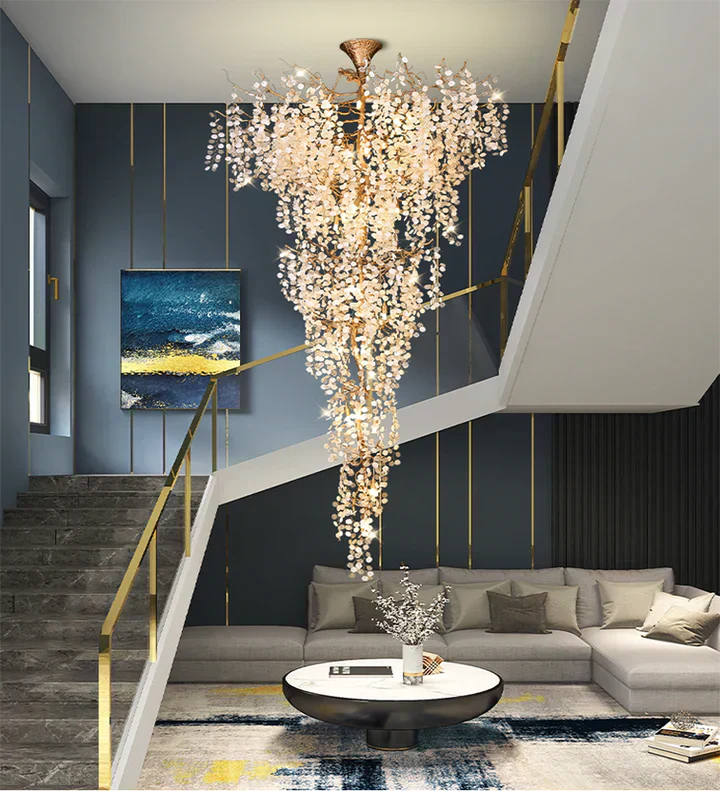 Modern Unique Artistic Flower Brass Branch Semi-Flush Mount Chandelier for Living Room / Hallway / Entryway /