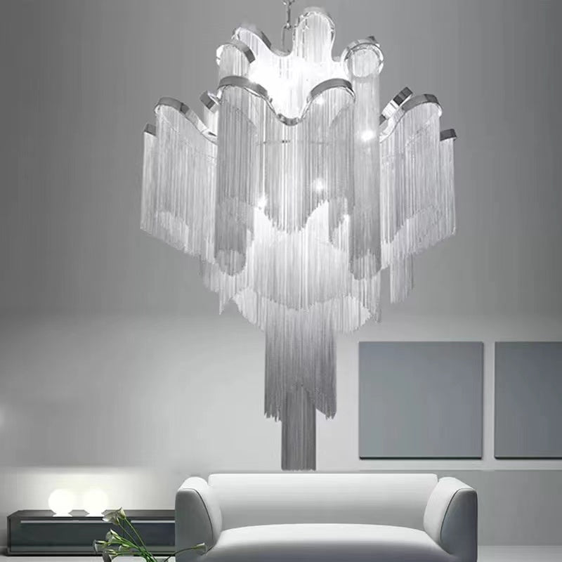 Post-Modern Extra Large Stainless Steel Long Tassel Chandelier for Large Living Room / Staircase / Villa /
