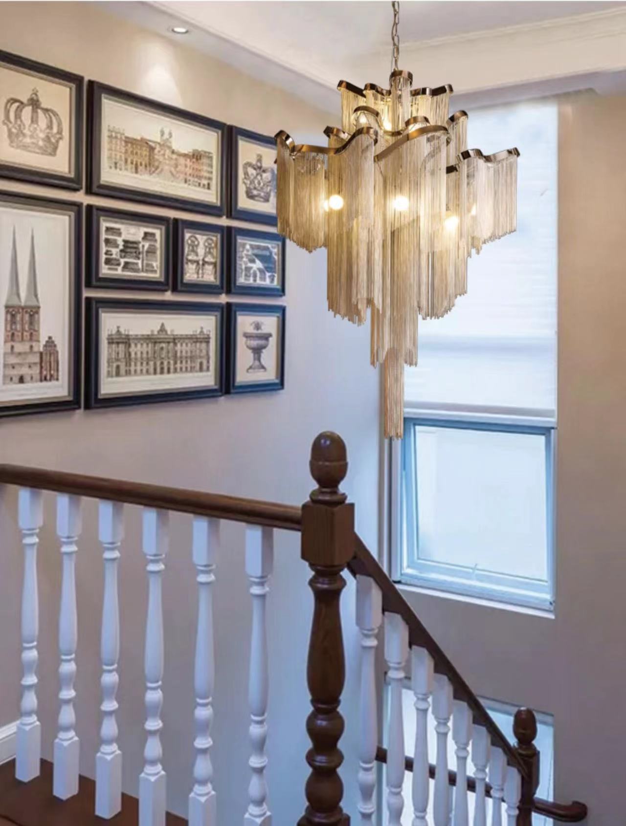 Post-Modern Extra Large Stainless Steel Long Tassel Chandelier for Large Living Room / Staircase / Villa /