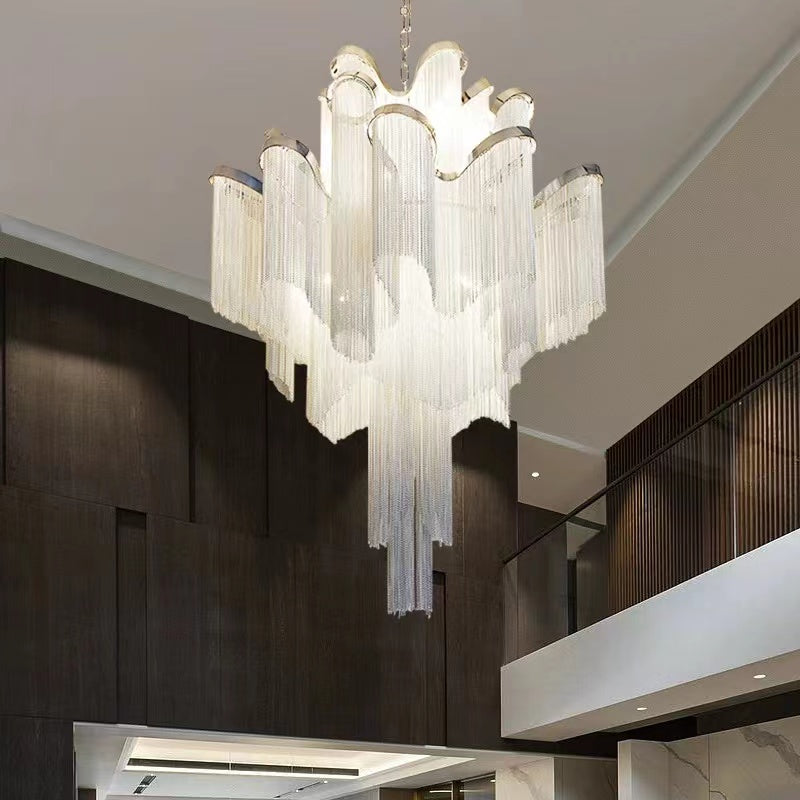 Post-Modern Extra Large Stainless Steel Long Tassel Chandelier for Large Living Room / Staircase / Villa /