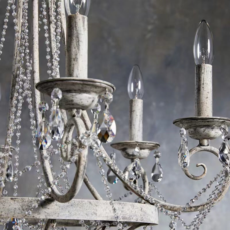 Affordable French Vintage Iron Crystal Pendant Candle Chandelier for Living Room / Restaurant / Cafe / Hotel