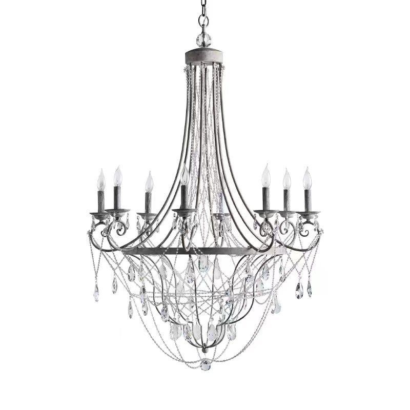 Affordable French Vintage Iron Crystal Pendant Candle Chandelier for Living Room / Restaurant / Cafe / Hotel