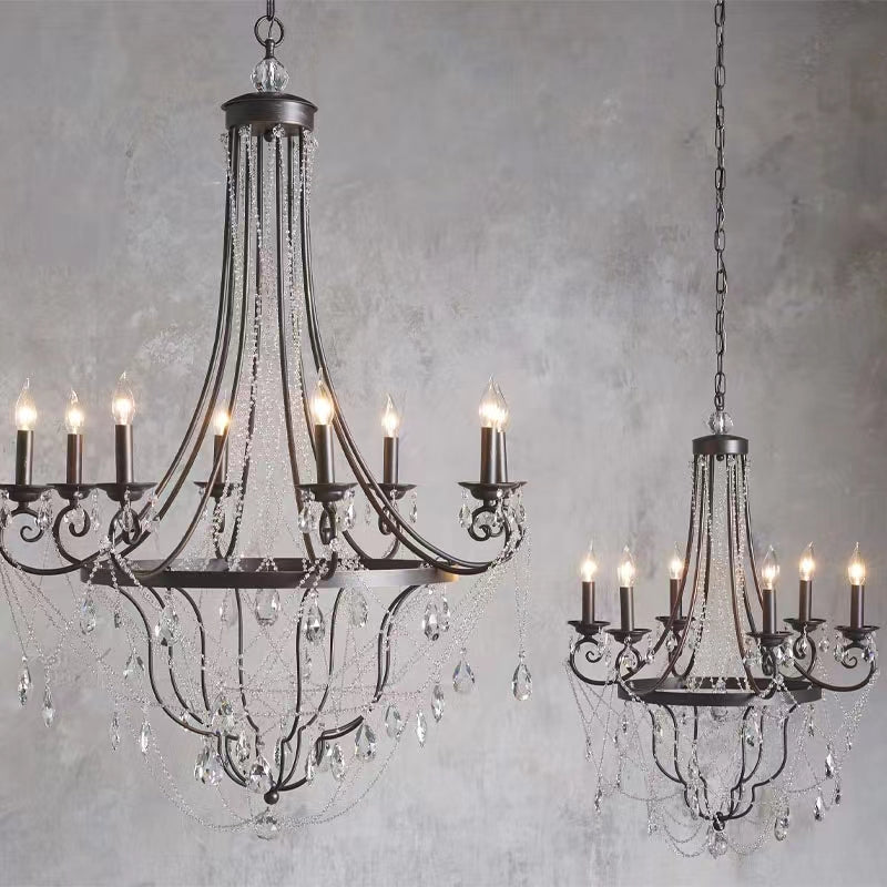 Affordable French Vintage Iron Crystal Pendant Candle Chandelier for Living Room / Restaurant / Cafe / Hotel