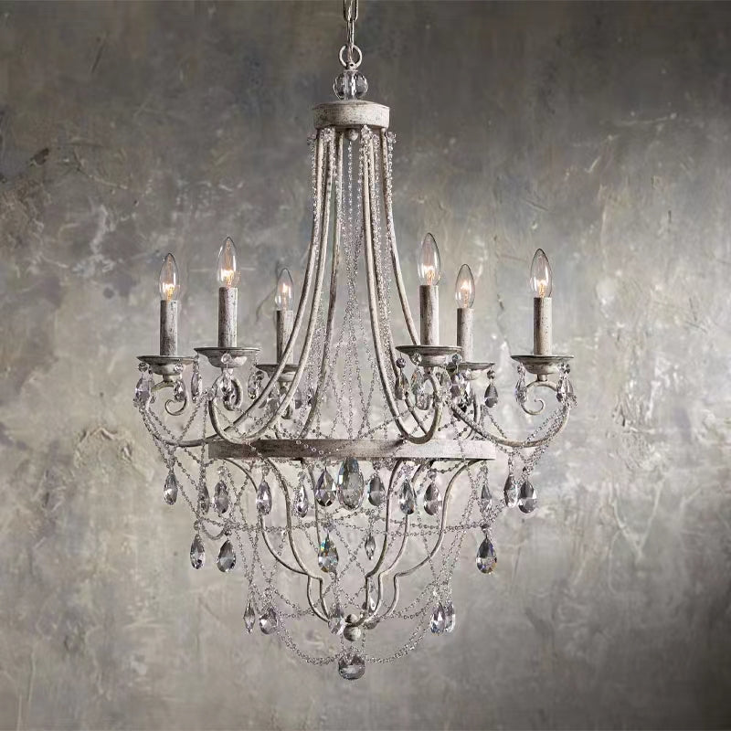 Affordable French Vintage Iron Crystal Pendant Candle Chandelier for Living Room / Restaurant / Cafe / Hotel