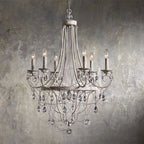 Affordable French Vintage Iron Crystal Pendant Candle Chandelier for Living Room / Restaurant / Cafe / Hotel