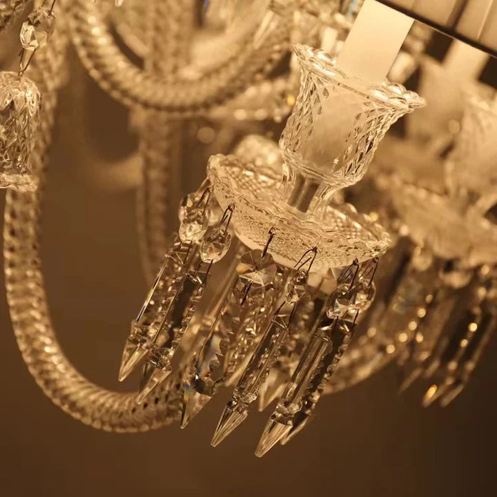 Light Luxury Classic Short Version Tiered Candle Light Crystal Chandelier for High-Ceiling Rooms / living Room