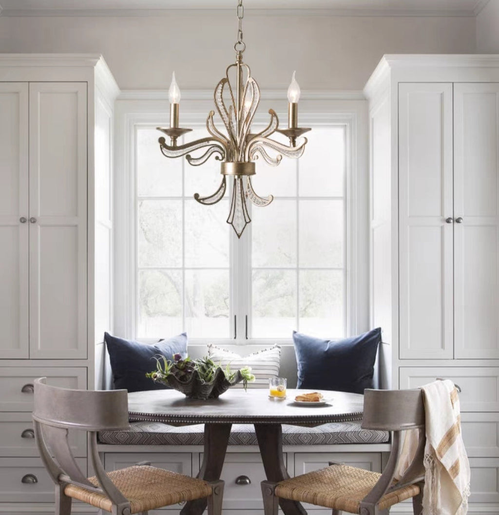 Vintage Silver Finish Crystal and Iron Candle Chandelier for Living Room and Dining Room