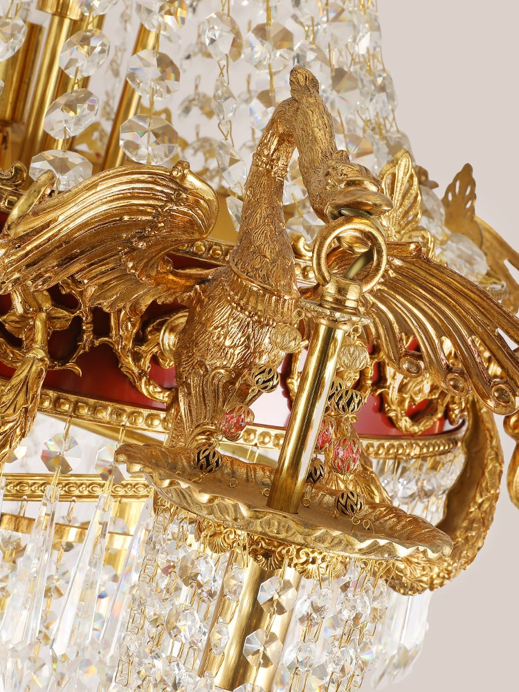 Extra Large Retro Luxury Full Copper Crystal Chandelier for Staircase / Duplexes / Villas