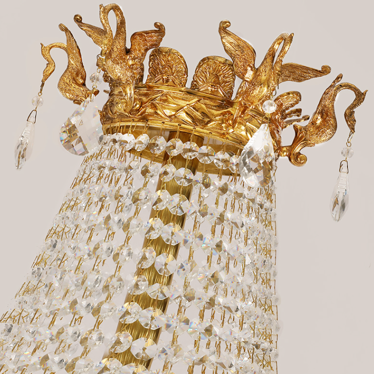 Extra Large Retro Luxury Full Copper Crystal Chandelier for Staircase / Duplexes / Villas