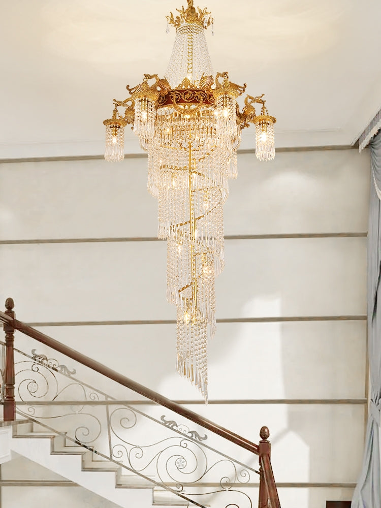 Extra Large Retro Luxury Full Copper Crystal Chandelier for Staircase / Duplexes / Villas