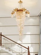 Extra Large Retro Luxury Full Copper Crystal Chandelier for Staircase / Duplexes / Villas
