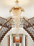 Extra Large Retro Luxury Full Copper Crystal Chandelier for Staircase / Duplexes / Villas