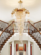 Extra Large Retro Luxury Full Copper Crystal Chandelier for Staircase / Duplexes / Villas