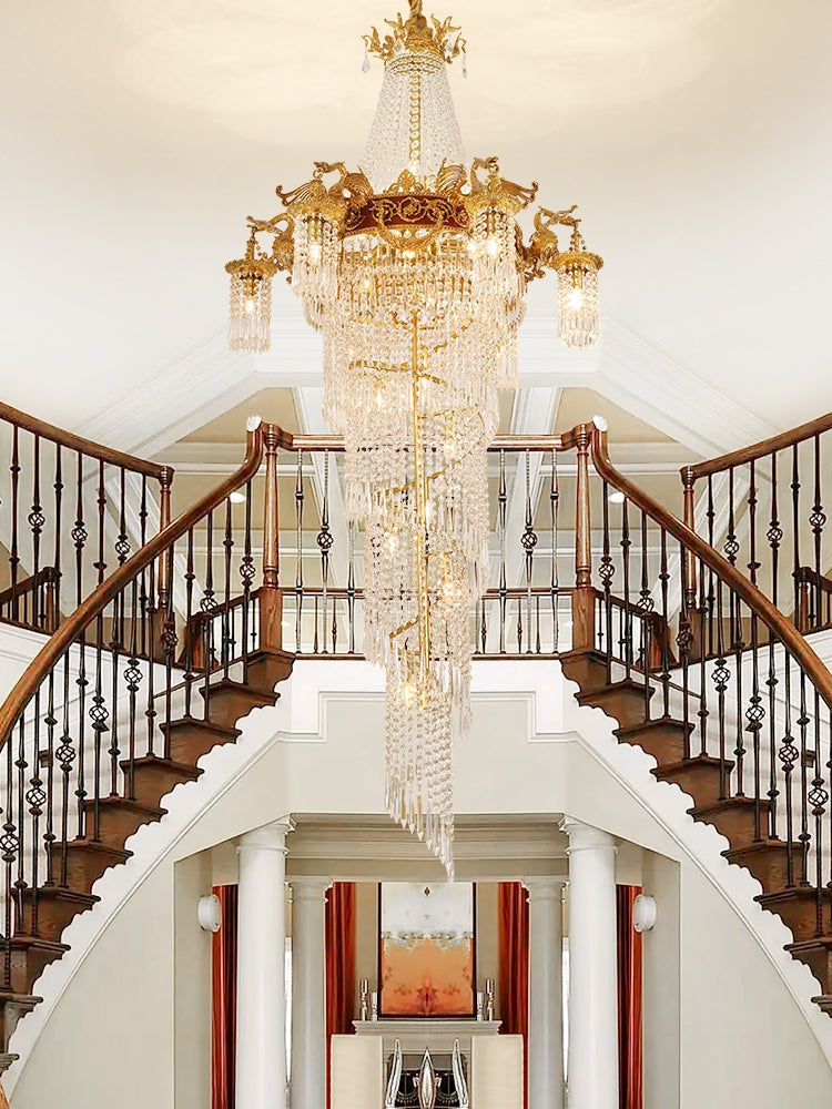 Extra Large Retro Luxury Full Copper Crystal Chandelier for Staircase / Duplexes / Villas
