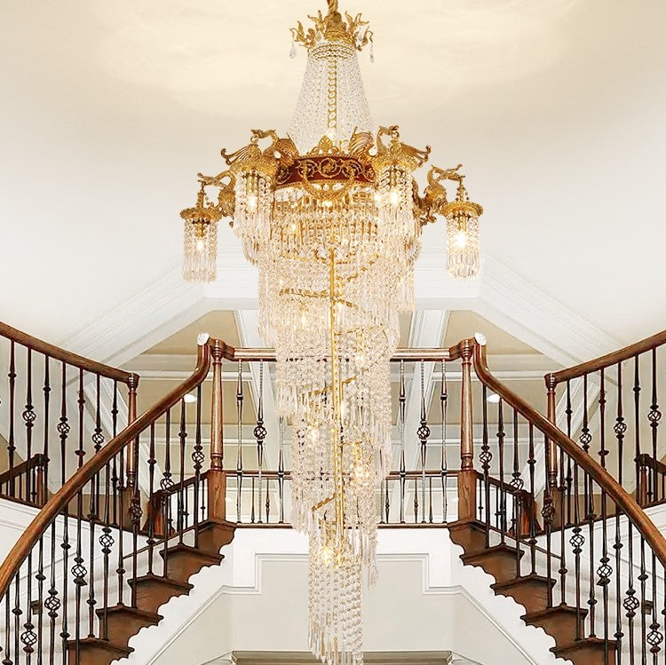 Extra Large Retro Luxury Full Copper Crystal Chandelier for Staircase / Duplexes / Villas