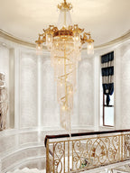 Extra Large Retro Luxury Full Copper Crystal Chandelier for Staircase / Duplexes / Villas