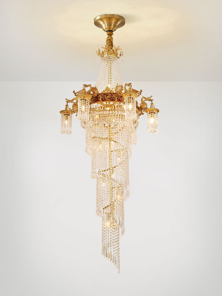 Extra Large Retro Luxury Full Copper Crystal Chandelier for Staircase / Duplexes / Villas