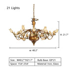 Vintage European Country Style Tulip Flower Chandelier with Brass Finish Wrought Iron Frame for Dining and