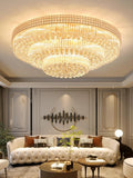 Extra Large Three Layers Round Luxury Flush Mounted Crystal Chandelier for Living Room