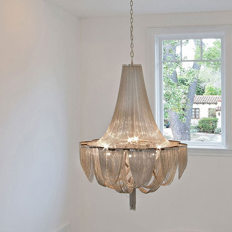 Designer Models Oversized Aluminium Long Tassel Pendant Chendelier for Large Living Room / staircase / villa