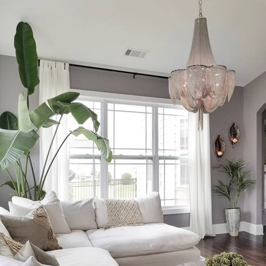 Designer Models Oversized Aluminium Long Tassel Pendant Chendelier for Large Living Room / staircase / villa