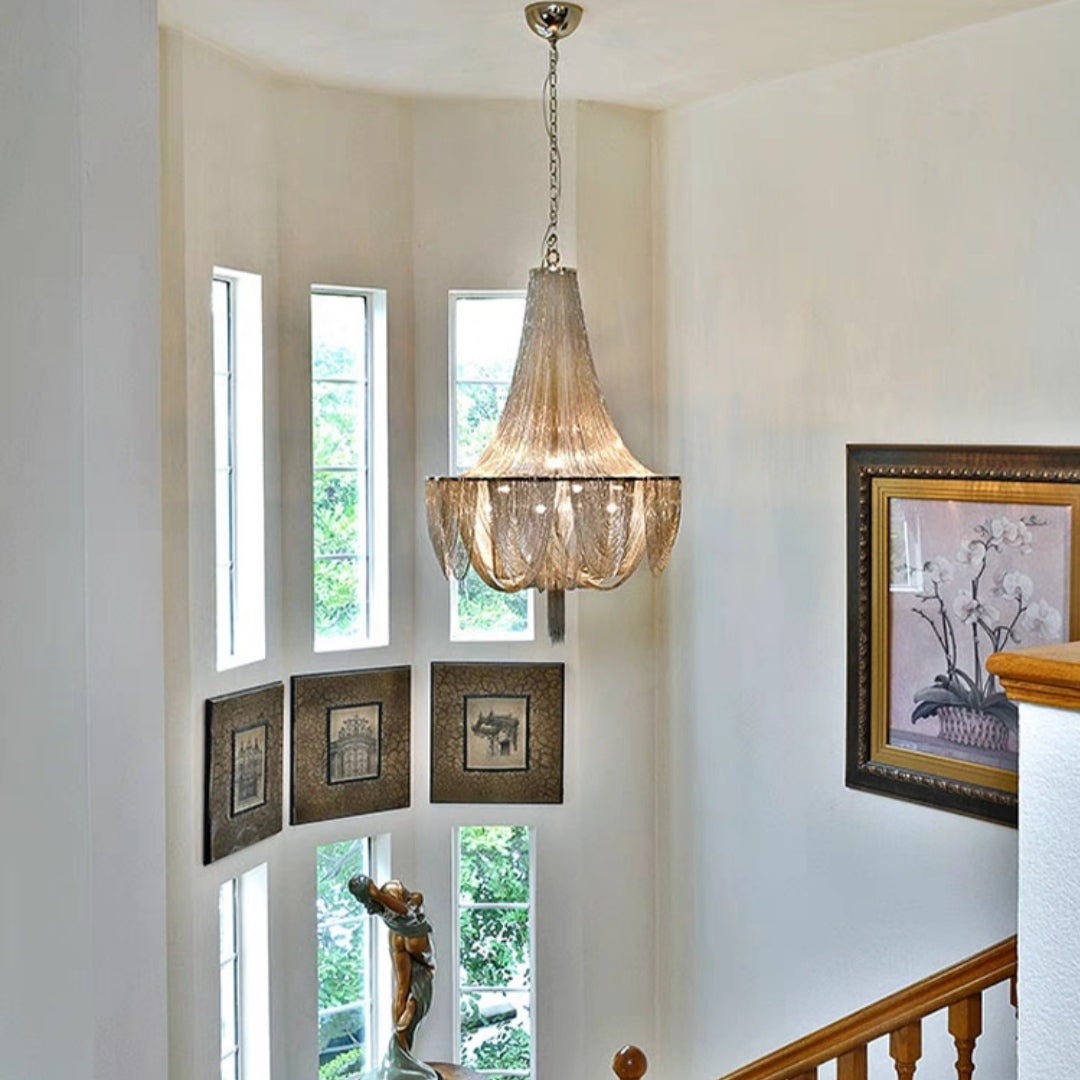 Designer Models Oversized Aluminium Long Tassel Pendant Chendelier for Large Living Room / staircase / villa