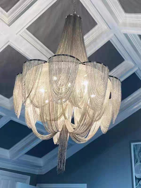Designer Models Oversized Aluminium Long Tassel Pendant Chendelier for Large Living Room / staircase / villa
