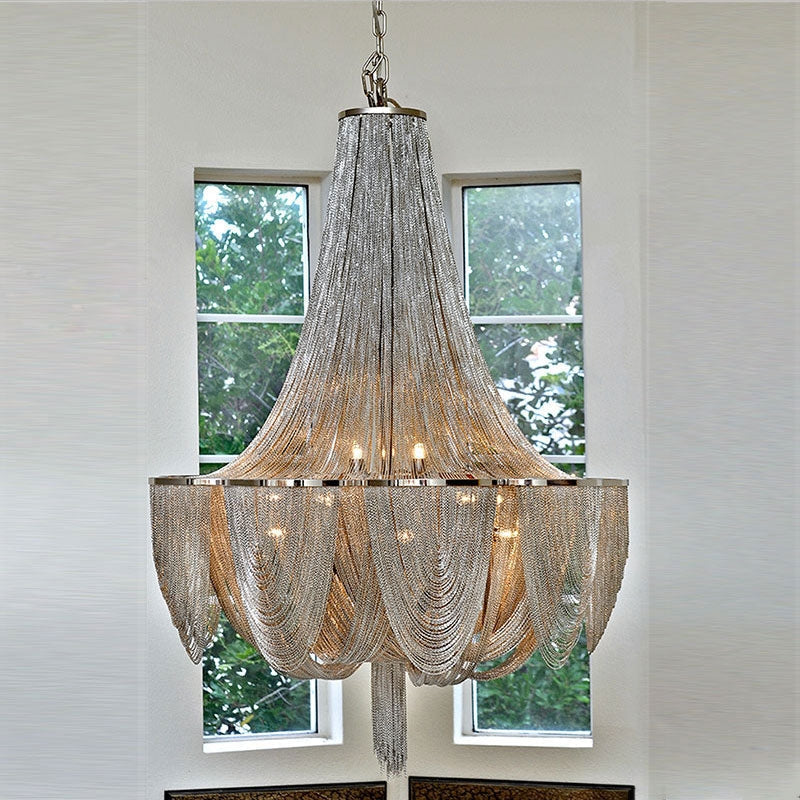 Designer Models Oversized Aluminium Long Tassel Pendant Chendelier for Large Living Room / staircase / villa