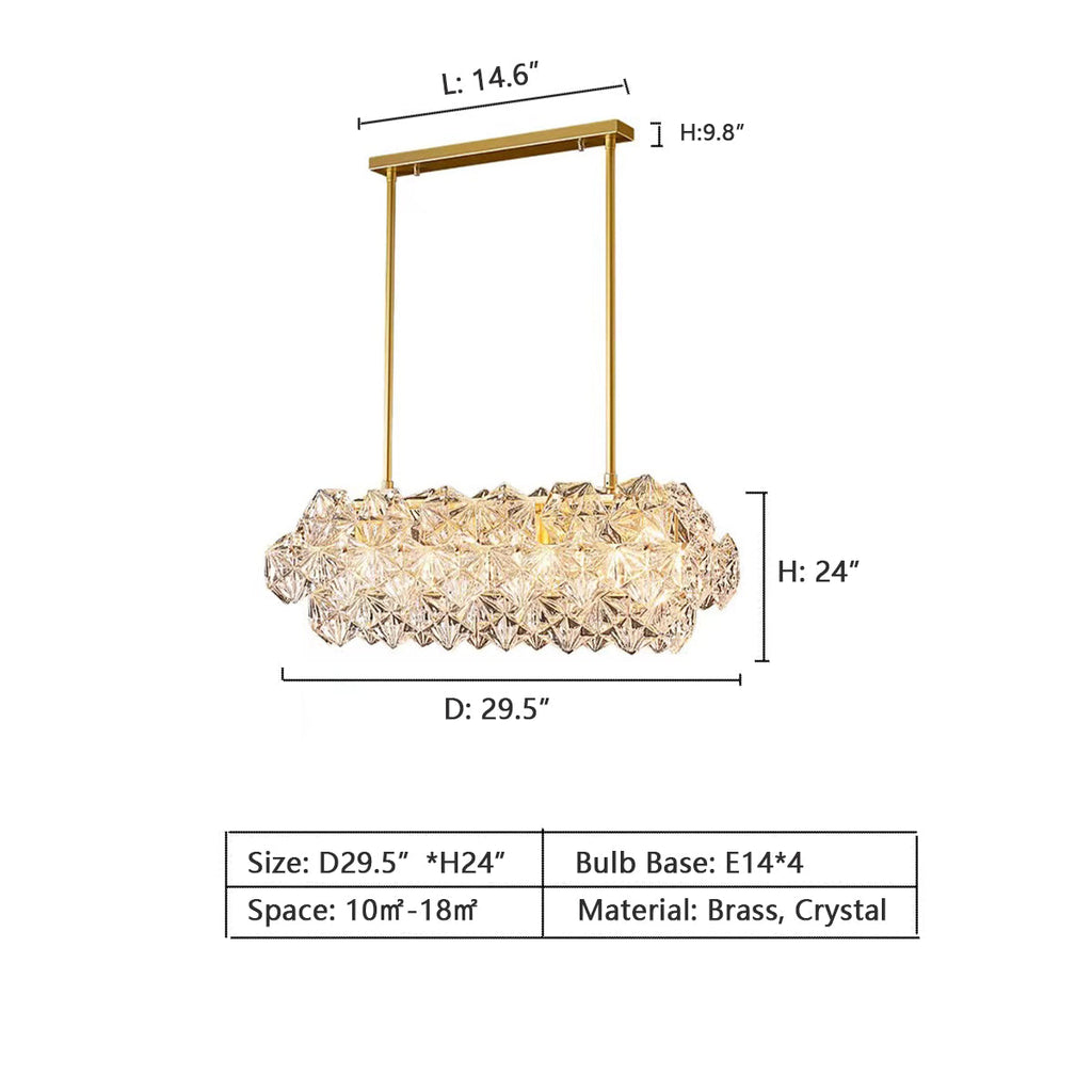 Designer Recommended Modern Rectangle Crystal Pendant Chandelier for Dining Table / kitchen Island / bar